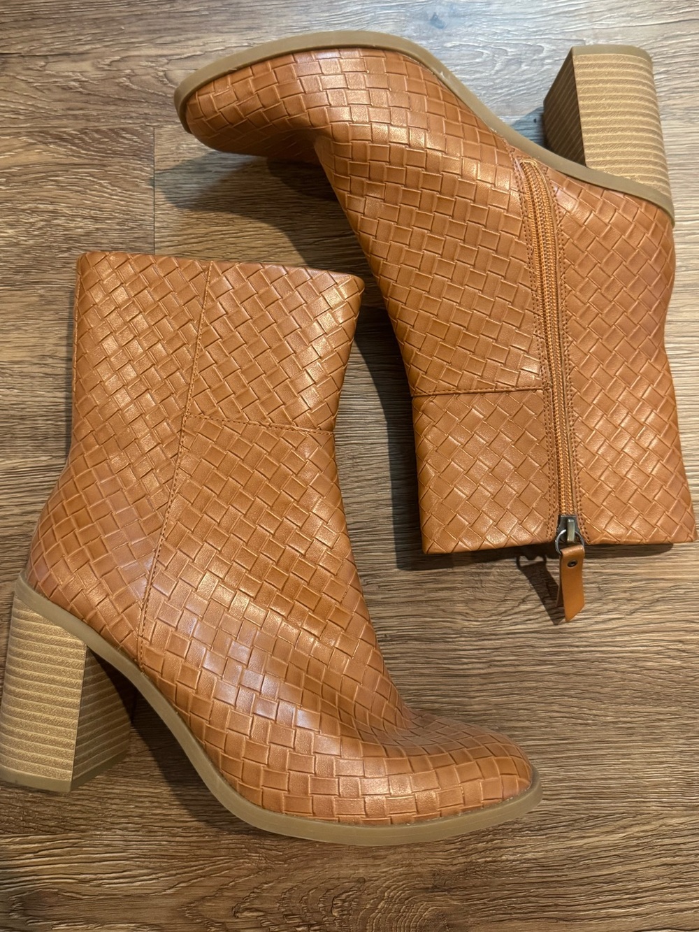 Target Woven Tan Block Heel Ankle Boots